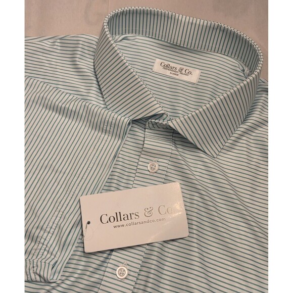 NWT Collars & Co XL Featherweight Relaxed Dress Collar Polo Green Stripe - Picture 1 of 7